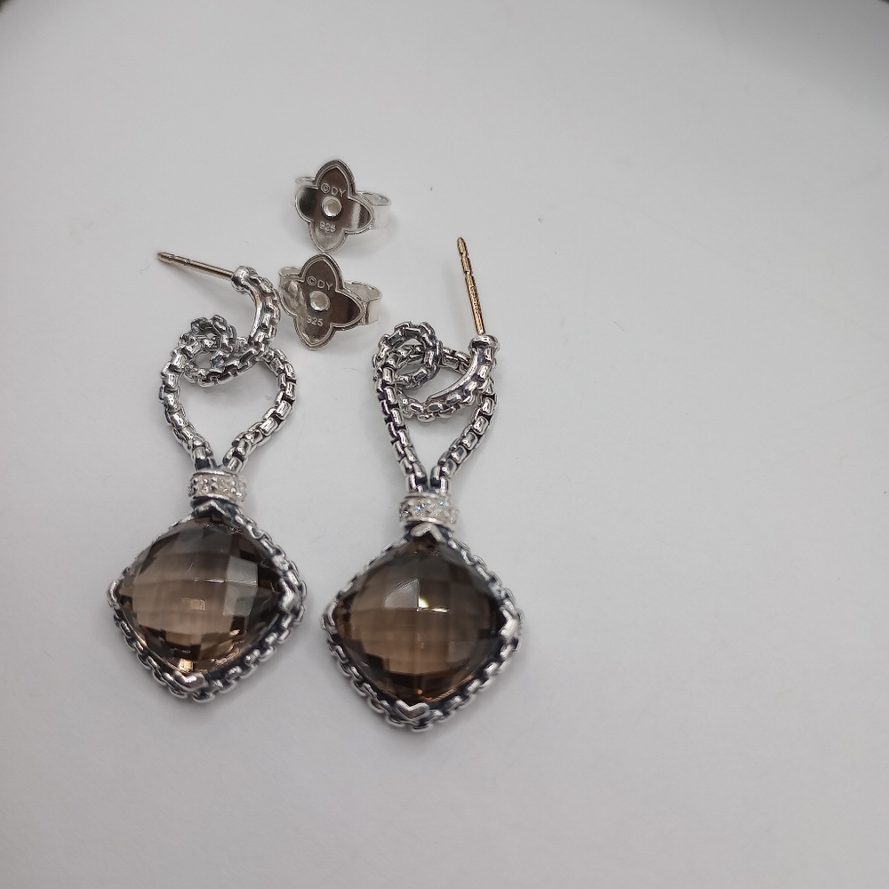 David Yurman Cushion On Point Smoky Quartz Drop Earrings - Picture 6 of 10